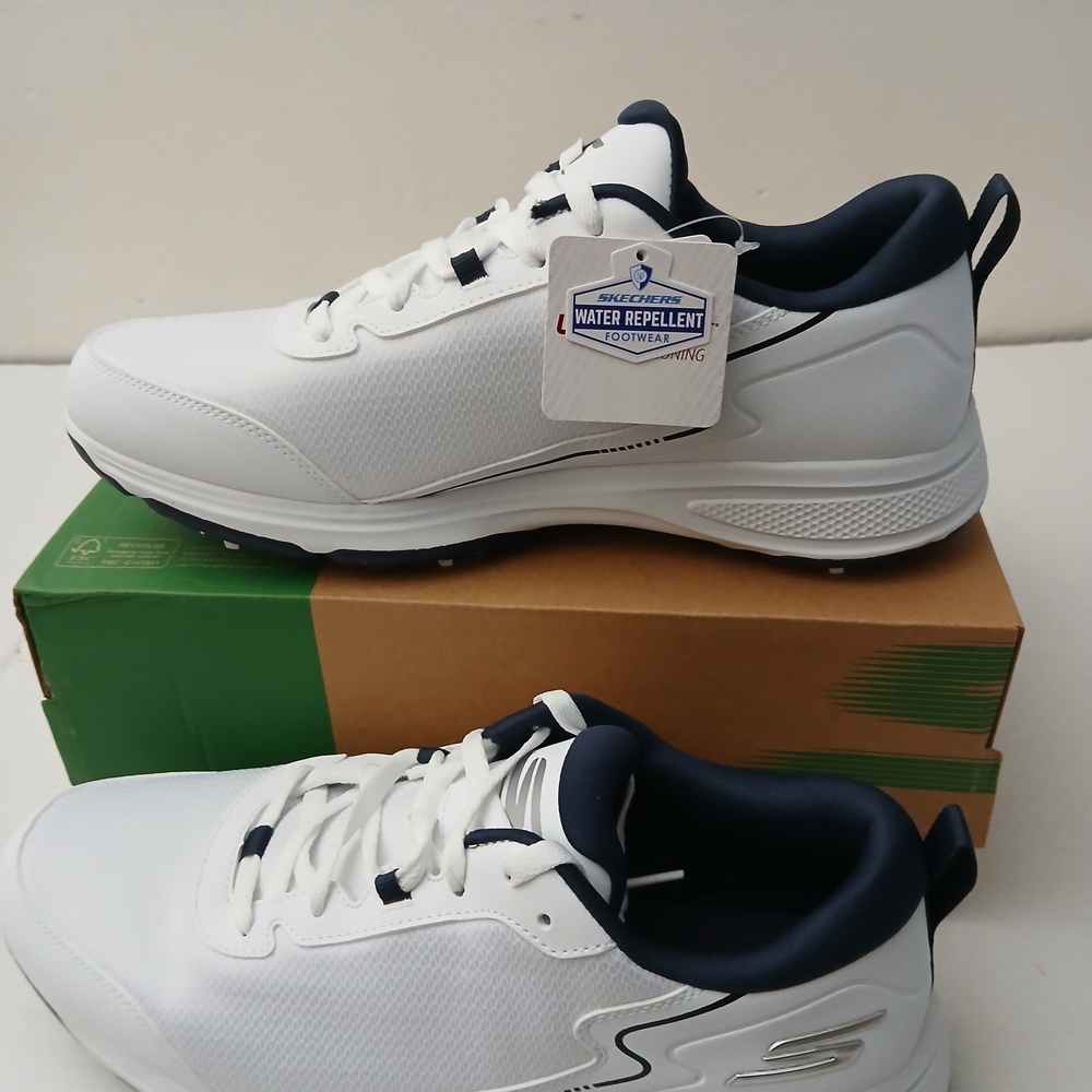 Skechers White/Navy Water Repellent Sneakers Go Golf Torque Size 10 New $55